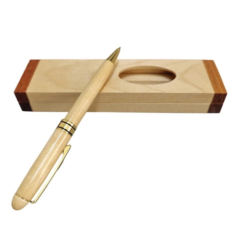 Wood Ballpoint Pen Set With Pencil Case Ergonomic Grip Wood Signing Pen with Metal Pen Clip For Professional Collectors