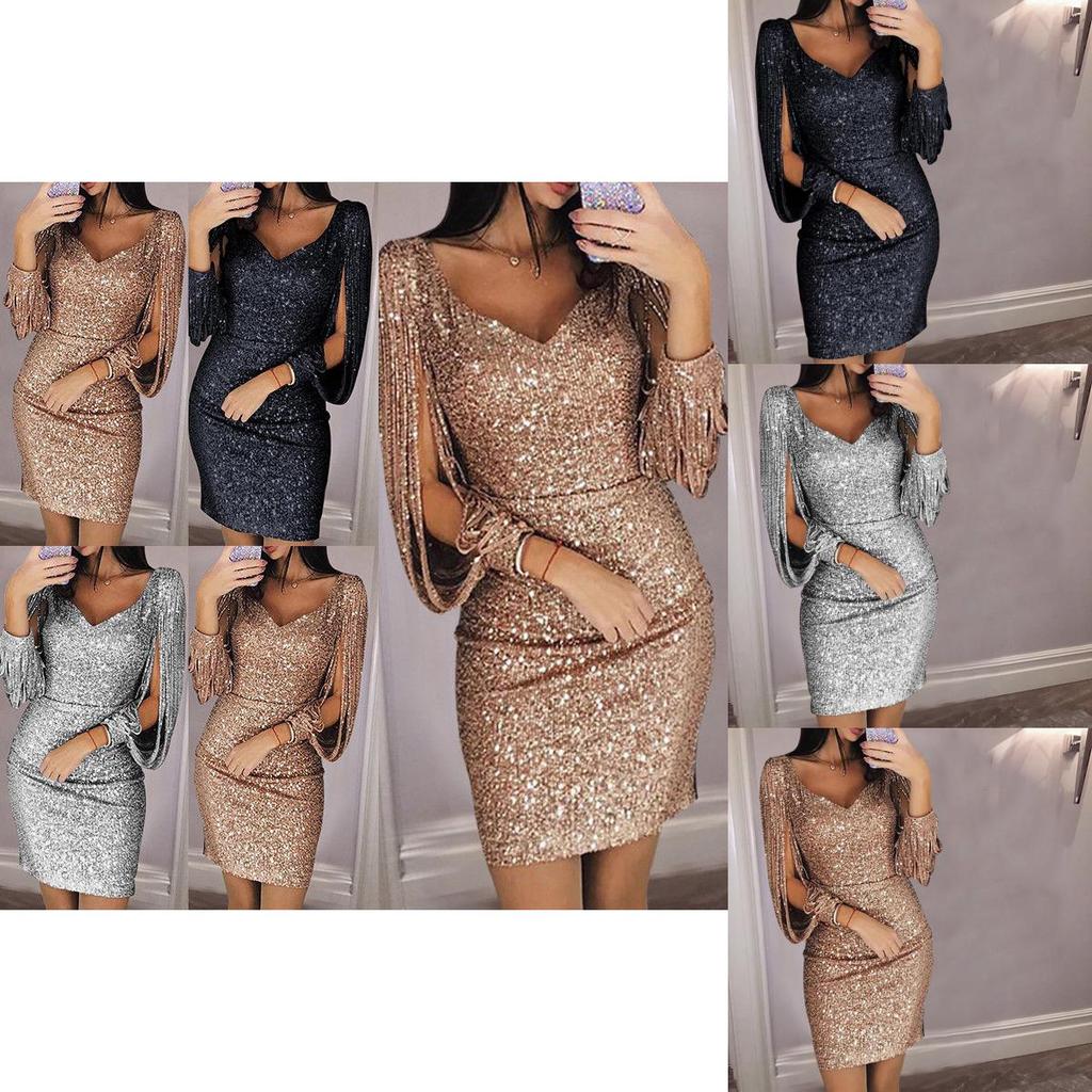 Элегантное женское мини-платье с пайетками и сексуальным V-образным вырезом для стильных коктейльных вечеринок и повседневной носки