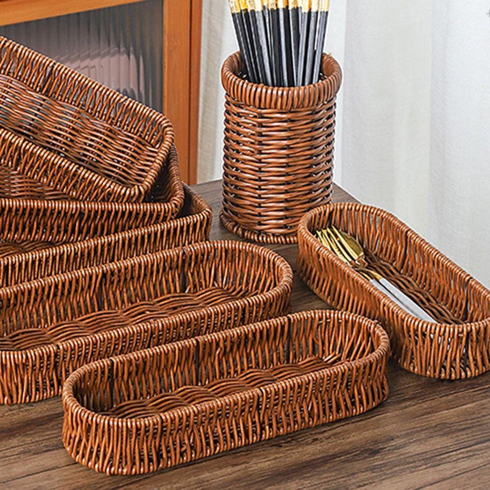 Пластиковый плетеный поднос овальный корзина для пикника кухонные принадлежности тарелка для хлеба и еды