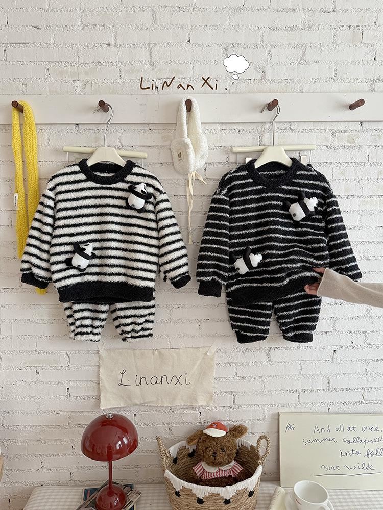 88291 Детский зимний полосатый комбинезон и 25 новых детских теплых комплектов из кораллового флиса размера Small/Medium