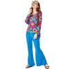 Взрослый Женский Ретро 70-х Хиппи Диско Певица Танцовщица Цветочная Футболка Жилет Брюки Комплект Хэллоуин Косплей Костюмы Наряд для Ролевой Игры