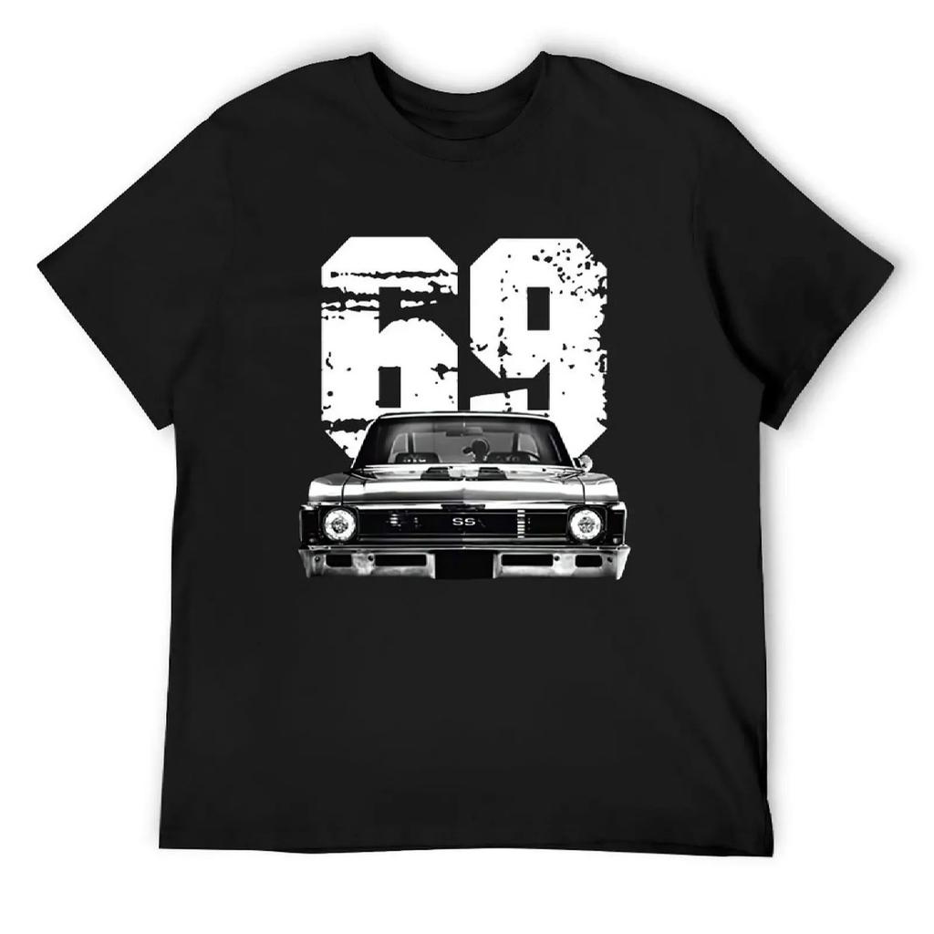 1969 Chevy Nova Передняя решетка Вид Силуэт с Белым Годом Футболка affliction shirts топы Мужская футболка