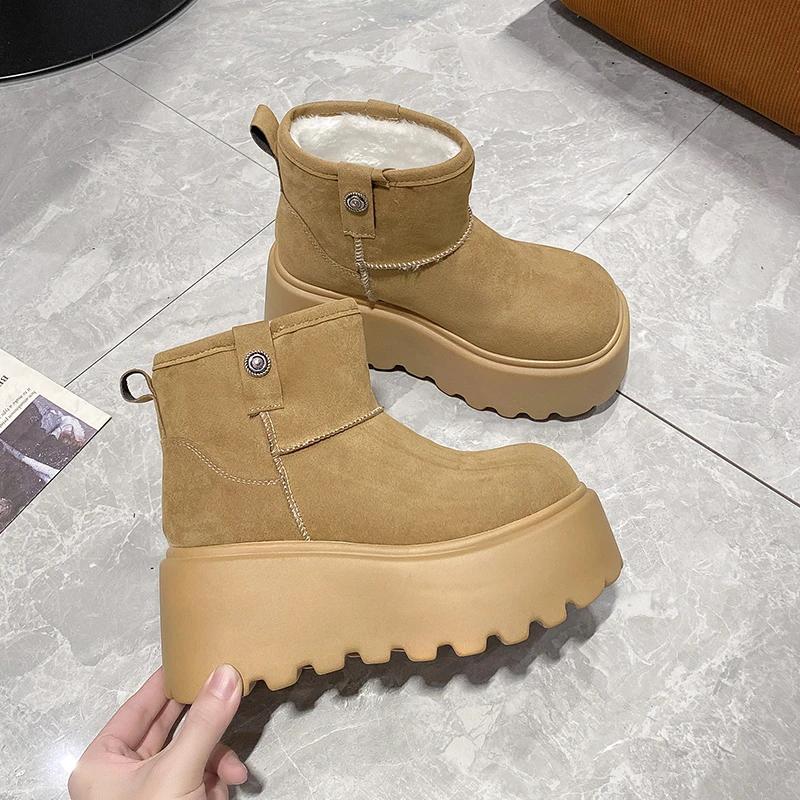 Мода 8 см Новые Зимние Женские Теплые Снежные Ботинки Каблуки Высокий Верх Спорт 2025 Осень Кроссовки Платформа Мотоциклетные Ботинки Женские Ботас Феминина