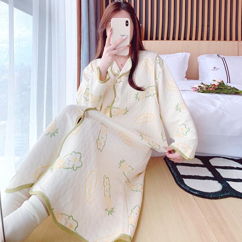 Уютный халат для беременных и ночная сорочка для кормления с нагрудными вкладышами - Теплый кардиган для послеродового периода и платье для послеродового восстановления