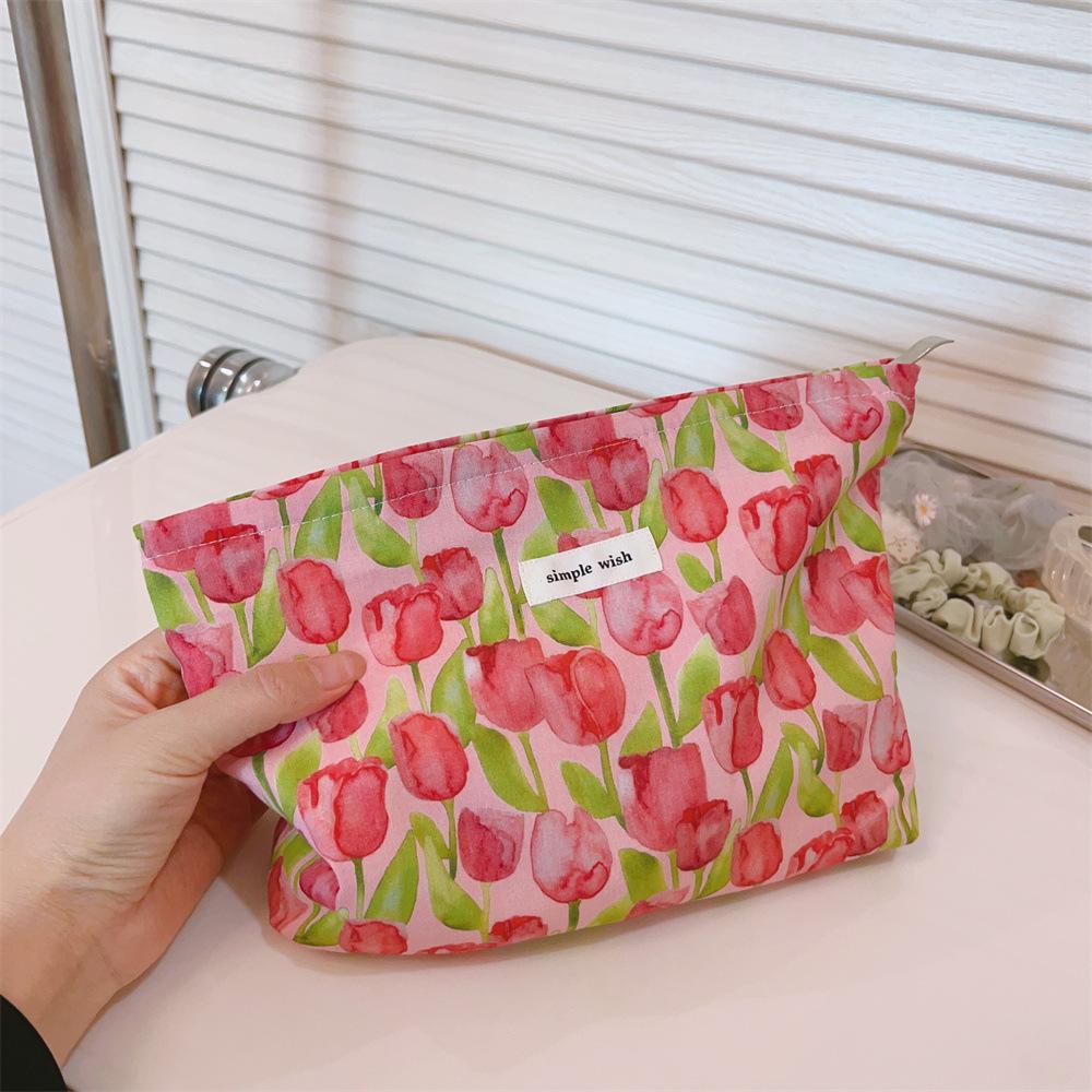 Fresh and simple floral cotton cloth small square bag cosmetic bag pure cotton zipper liner bag clutch bag