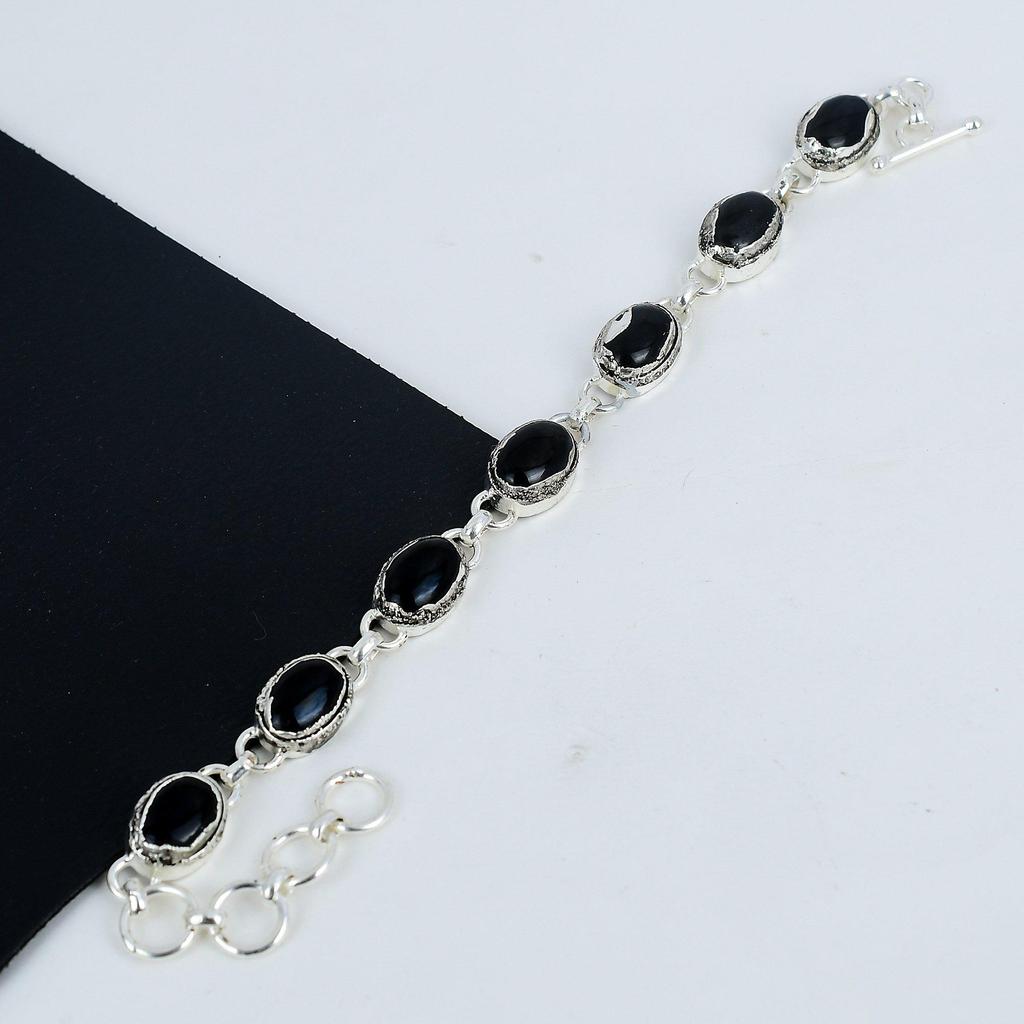 Dainty Black Onyx Gemstone Handmade 925 Sterling Silver Bracelet, Black Onyx Bracelet For Wife , Unisex Bracelet Birthday Gift For Her