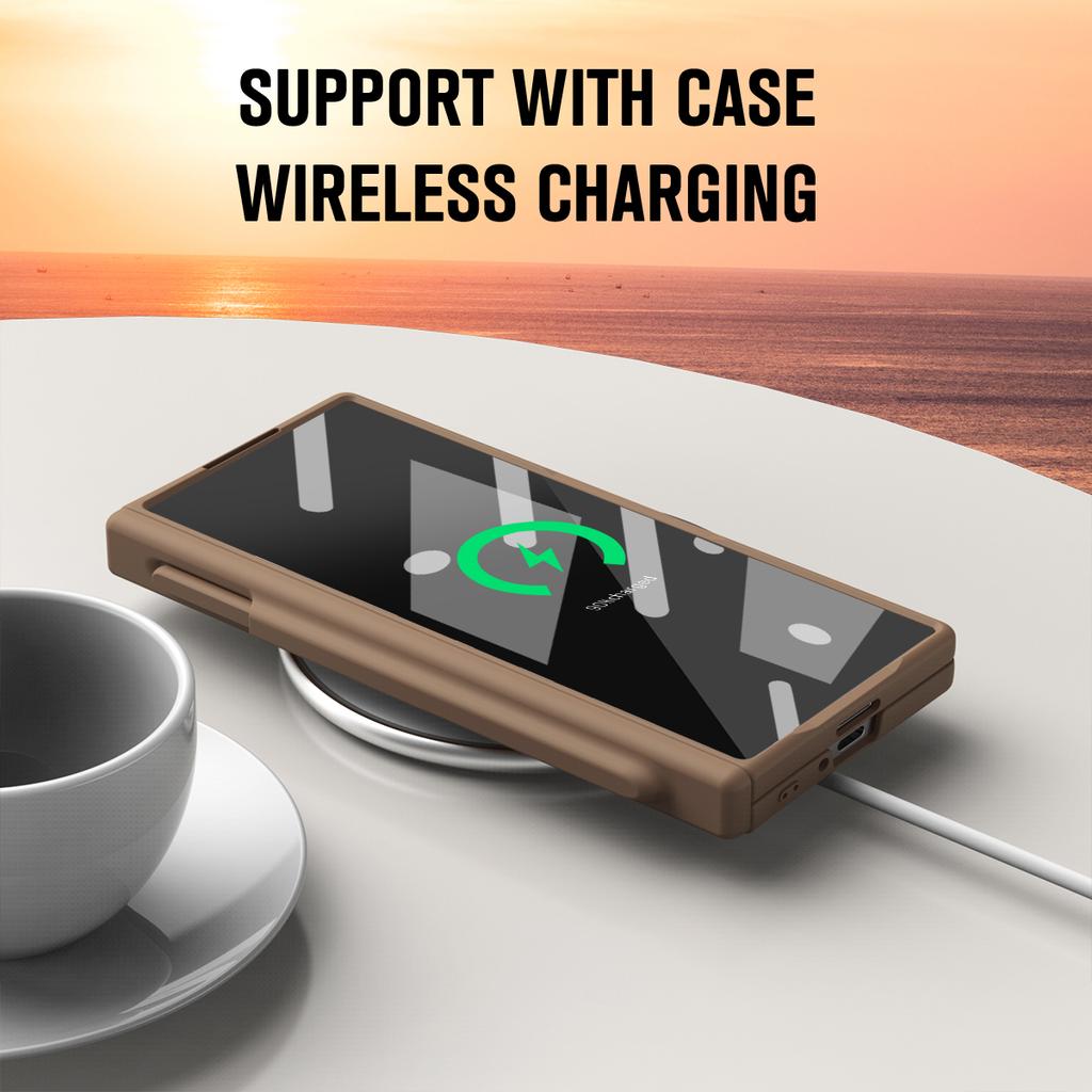 Magnetic Matte PC Hinge protection Full Body Hard Pen Slot case & Pen for Samsung Galaxy Z Fold8 Ultra 7 6 5 With Tempered Glass