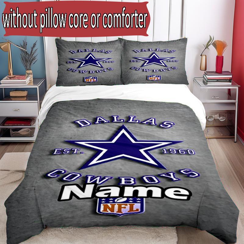 3pcs Duvet Cover Set (1*Duvet Cover + 2*Pillowcase, Without Core), Custom Name Dallas Cowboys Pattern Bedding Set, Home Bedroom Decor Gift