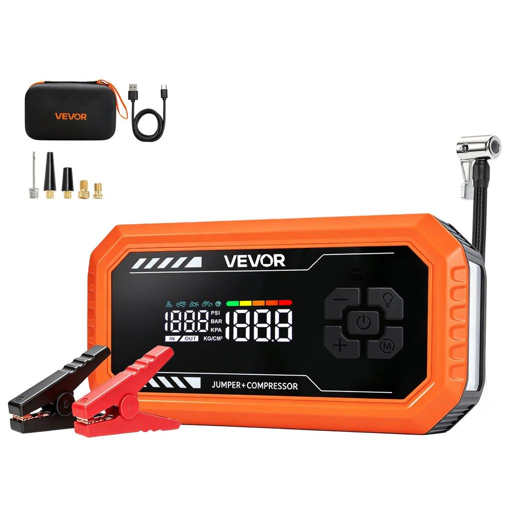 VEVOR Jump Starter with Air Compressor 3000A Peak Car Battery Jump Box, Portable for 9.0L Gas / 6.5L Diesel, 150 PSI Auto-Shutoff Tire Inflator