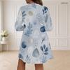 Women Plus Size V Neck Long Sleeve Black Burgundy Printed Loose Curved Hem Dress