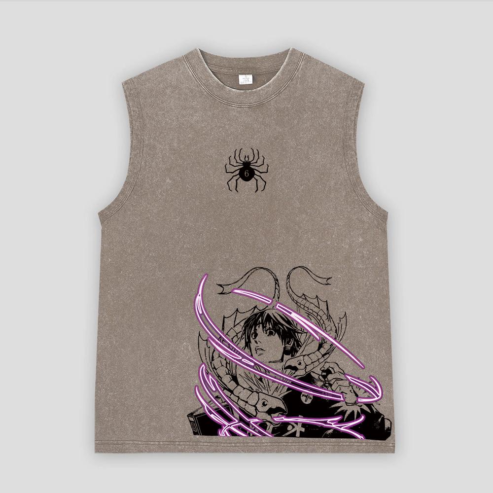 Аниме Hunter X Hunter Кислотный жилет Ретро Винтаж Печатный Стираный Графический Жилет Мужской Harajuku Y2k Хлопок Футболка Топы