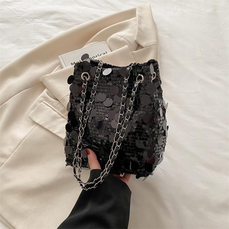 Premium Sequined Chain Bucket Bag Women's 2025 New Fashion Shoulder Bag Delivery Messenger Bag