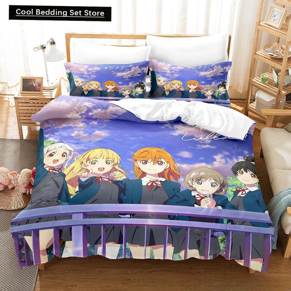 Мода 2025 Новая Каваии Love Live! Комплект постельного белья Мультяшный Аниме трехпредметный комплект Взрослый Детский Спальня Пододеяльник Комплекты Домашний Текстиль
