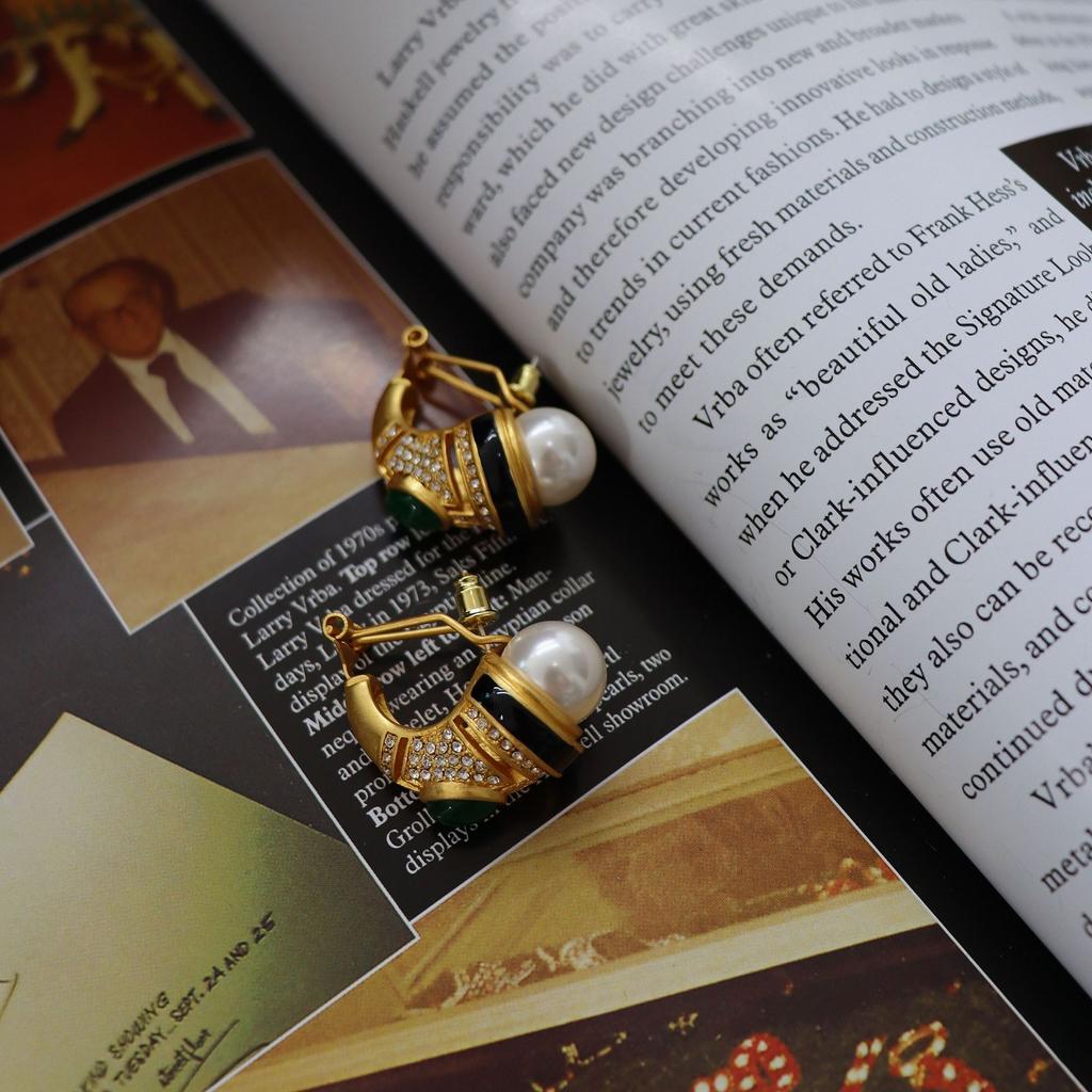 18K Винтажные Старое Золото Реплика Древнеегипетский Хобот Слона 9.5-10 мм Австралийский Белый Изумруд Алмазные Серьги-Гвоздики