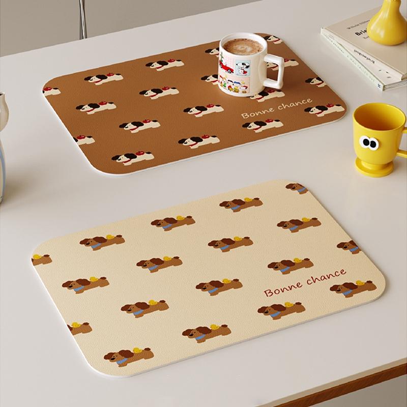 Ins Placemat Кожаный подстаканник Подносы Кухонный коврик Kawaii Dog Обеденный стол Изоляционный коврик Водонепроницаемый Обеденный стол