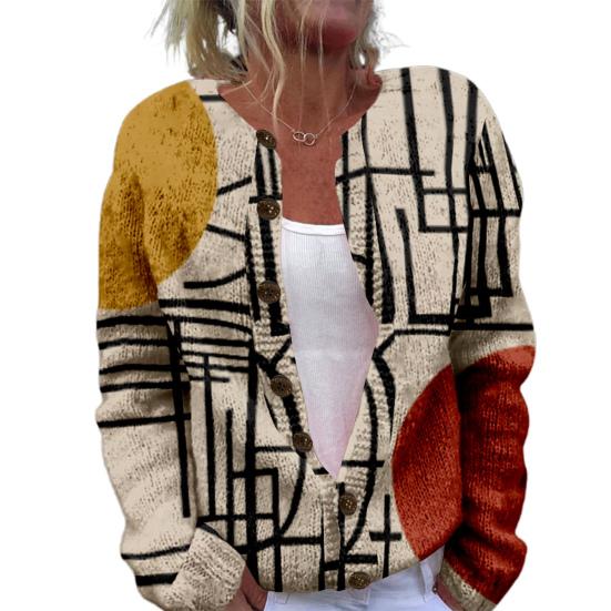 Женский свитер, пальто, круглый вырез, длинный рукав, анималистичный принт, вязаная верхняя одежда, свободный крой, открытый спереди, кардиган