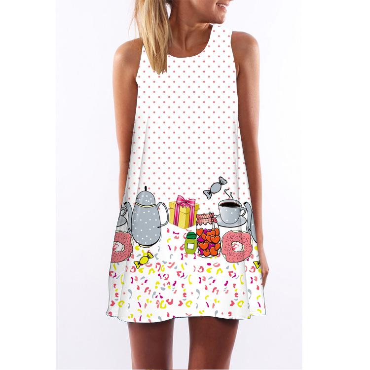 European Station European and American new digital printing crew neck hot-selling off-the-shoulder dress