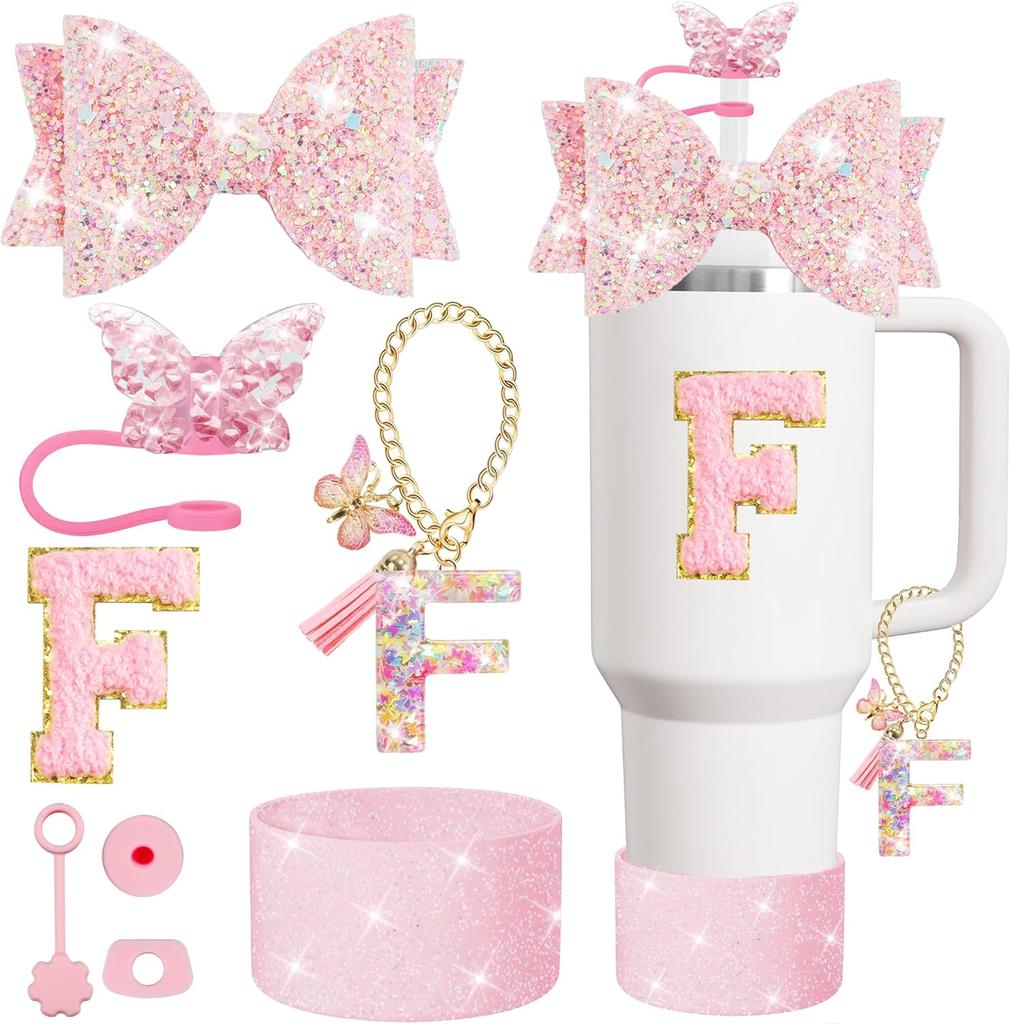 Набор из 8 предметов аксессуаров для стакана Stanley 30 унций 40 унций: топпер для соломинки, крышка-заглушка, чехол-ботинок, заглушка от проливания, подвеска-шарм, наклейка с инициалами