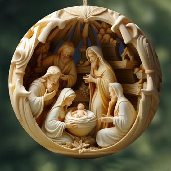 7 Pcs Christmas Nativity Scene Ornaments Acrylic Birth of Jesus Pendant Christmas Tree Hanging Decorations