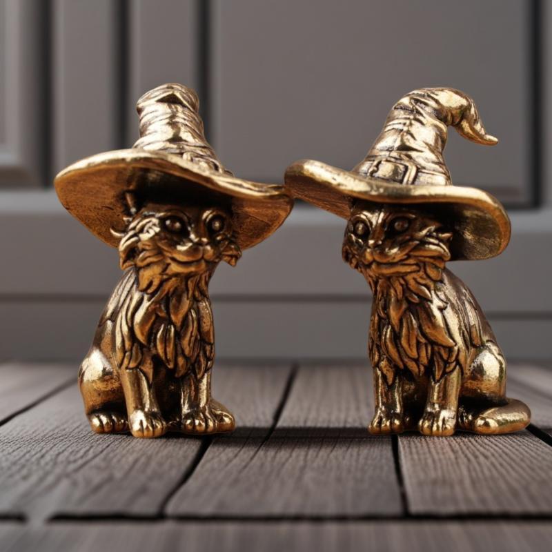 Alloy Witch Cat Figurine Hand Finished Vintage Effect Intricate Carvings Perfect for Halloween Home Gifting Option