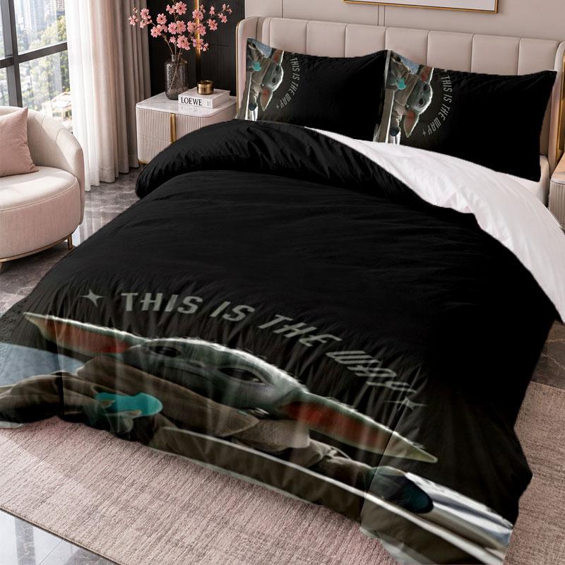 Grogu 3Pcs Bedding Set Duvet Cover With Two Pillowcases For Bedroom Home Decoration