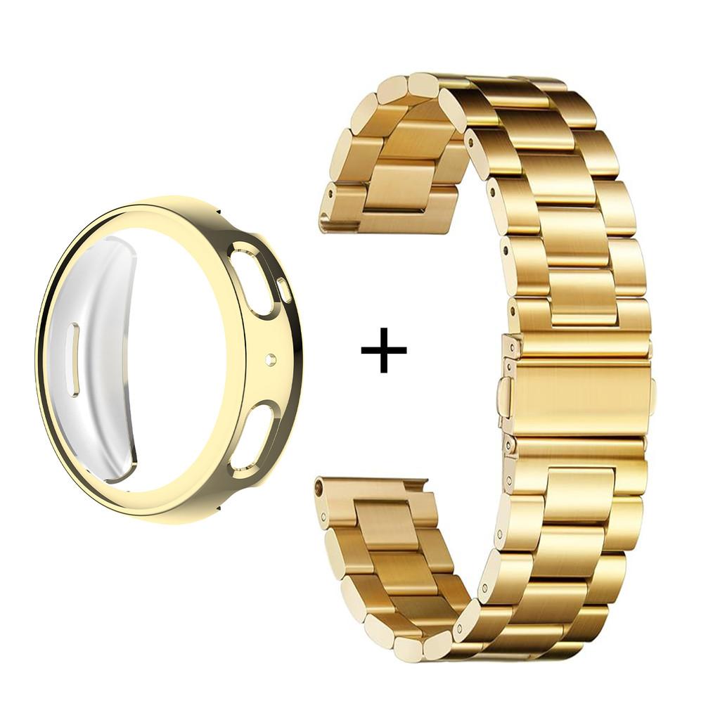 Stainless Steel Metal Watch Band & TPU Full Cover Case For Amazfit Active Max Three Bead Strap Protective Set