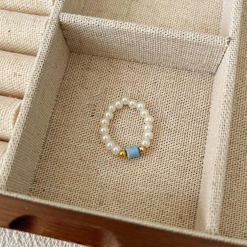 Кольцо с жемчугом, эластичное, женское, литературное, для ношения в несколько рядов, на указательный палец, высококачественное, ручной работы, ювелирное изделие