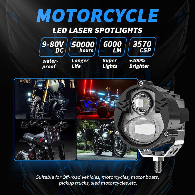 Car Motorcycle Spotlight LED Dual Color External Spotlight Far & Near Off-road Vehicle Truck Motorcycle Modified Work Headlight