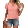 Women's V-neck Short Sleeved Ruffle Sleeve T-shirt Button Up Shirt