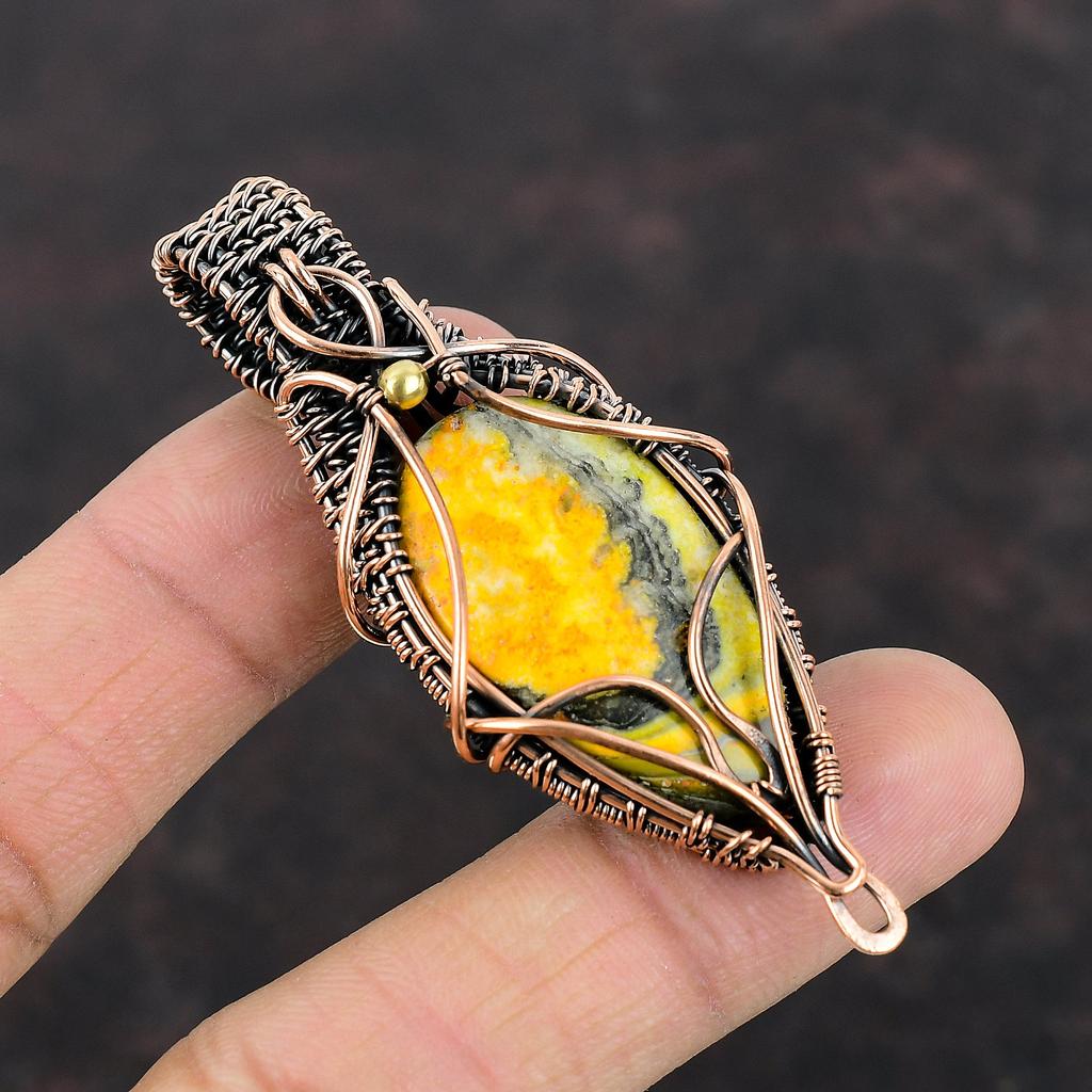 Bumble Bee Jasper Copper Wire Wrapped Pendant Designer Pendant Handmade Copper Jewelry Women Pendant Wire Wrap Gemstone Jewelry Gift For Mom