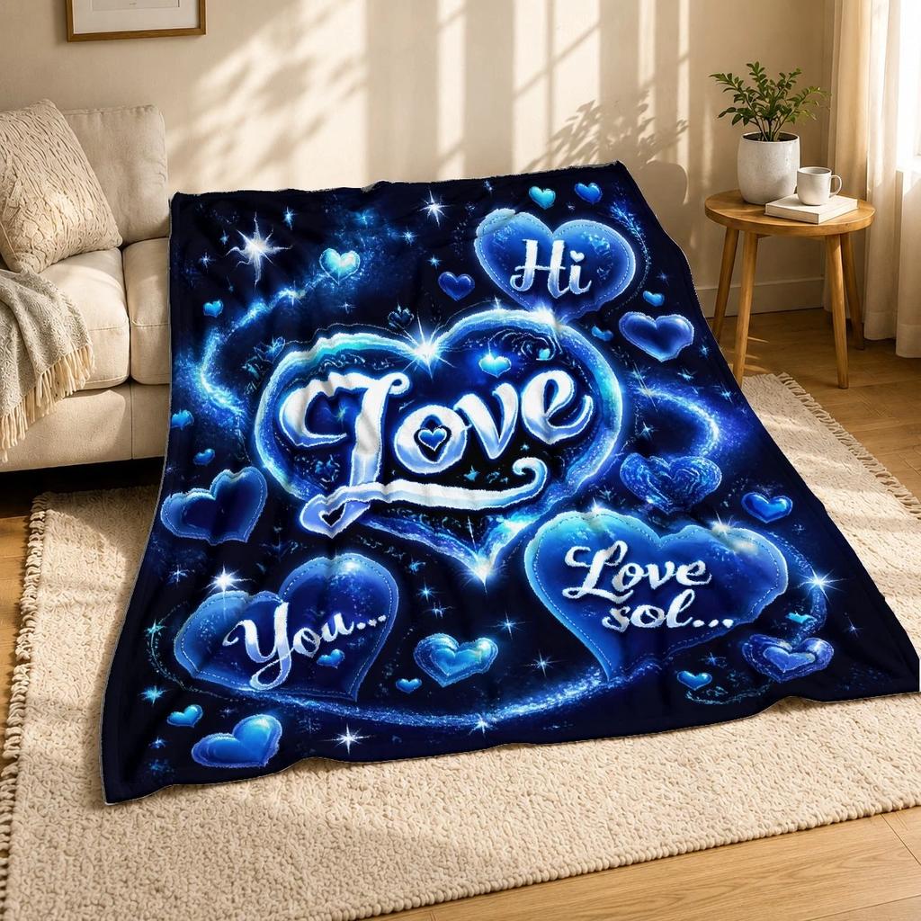 Love Hearts Typography Coral Fleece Blanket Romantic Word Art Decor