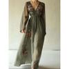 Printed Long Sleeve Long Collar Dress