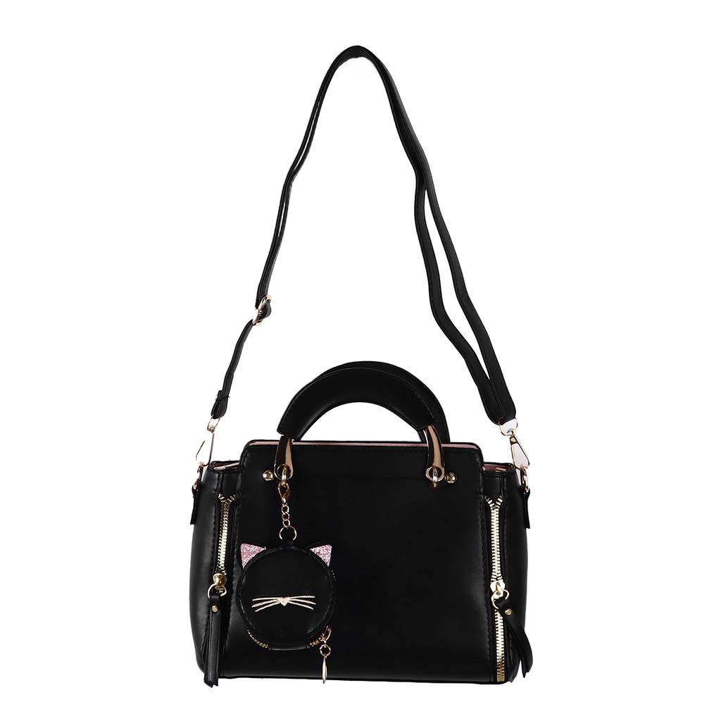 Women Handbag with Shoulder Strap Coin Purse PU Leather Zipper Multi Purpose Handbag Stylish Messenger Bag Black Free