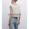 MD Spring and Summer Women's Clothing Intellectual Elegant Ol Commute Style Black and White Vertical Stripes Knitting Vest 5758676