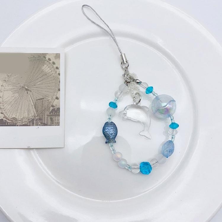 Colorful Beaded Keychain for Mobile or Camera Dolphin/Carp Pendant Keyring Charm
