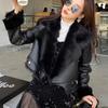 Autumn and Winter New Velvet Celebrity Daughter Gold Wind Big Lapel Imitation Fox Hair Pie Overcome Locomotive Suit Leather Jacket Short Coat Women