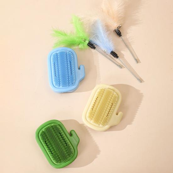 3-in-1 Cat Self Groomer Brush Wall Corner Massage Comb with Catnip Ball Feather Toys Cactus Shape Cat Face Scratcher for Indoor Cats