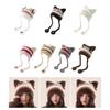 Furry Cartoon Head Cover with Ear for Outdoor Sports Striped Hat with Ear Oversized Headgear Hat for Winter