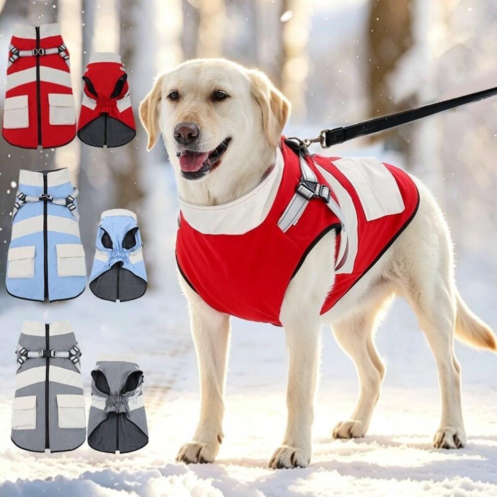 Windproof Dog Cotton Clothes with Harness Pet Down Coat High Collar Dog Jacket  Daily Wear