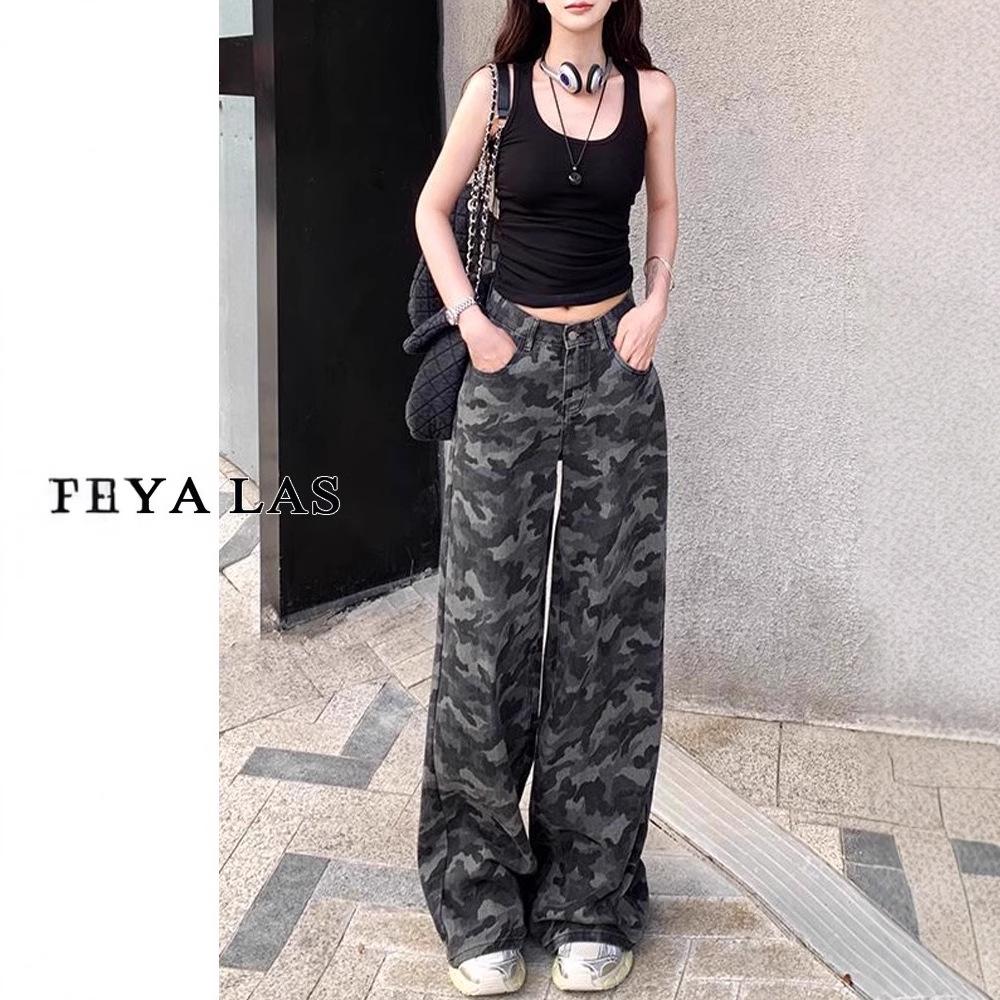 Женские камуфляжные брюки карго больших размеров в стиле ретро - Свободные, длиной до пола, поступление лето 2025