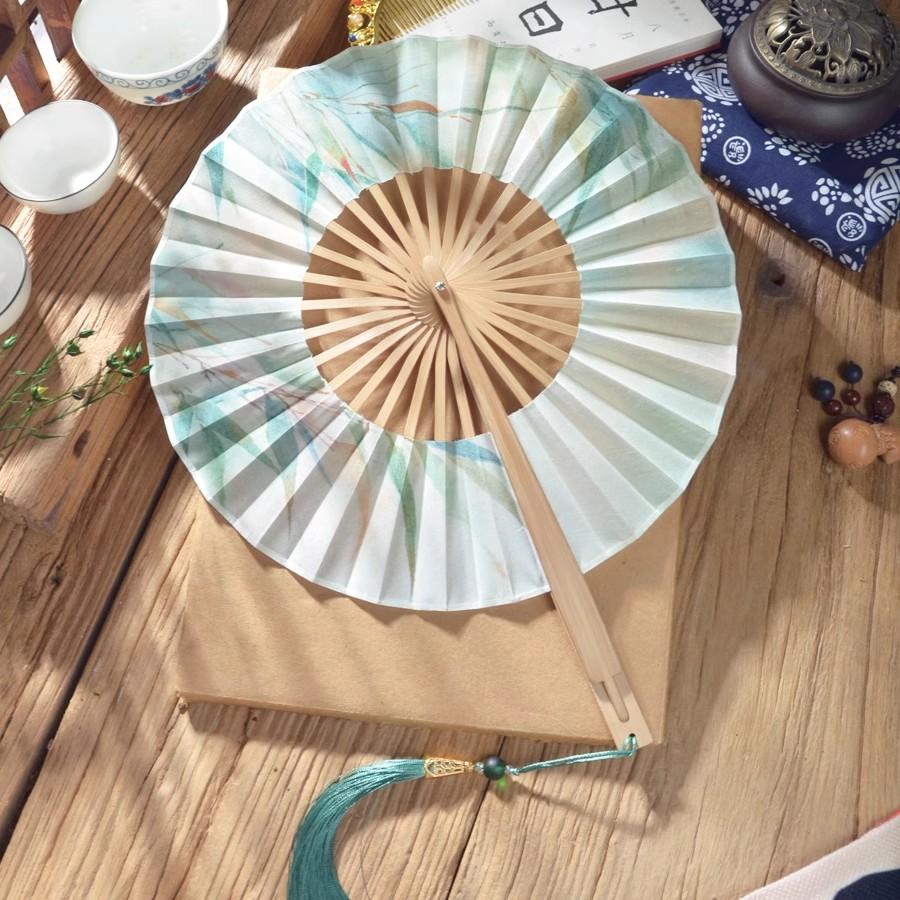 Китайский складной ручной веер Традиционный бамбуковый круглый веер для женщин Портативный веер-клатч Охлаждающий веер Аксессуар для лета Ханфу Ципао