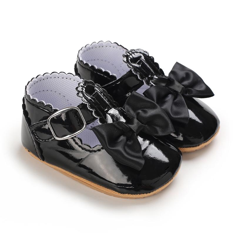 Khaki 0-18M Baby Casual Shoes Infant Toddler Bowknot Non-slip Rubber Soft-Sole Flat PU First Walker Newborn Bow Decor Mary Janes