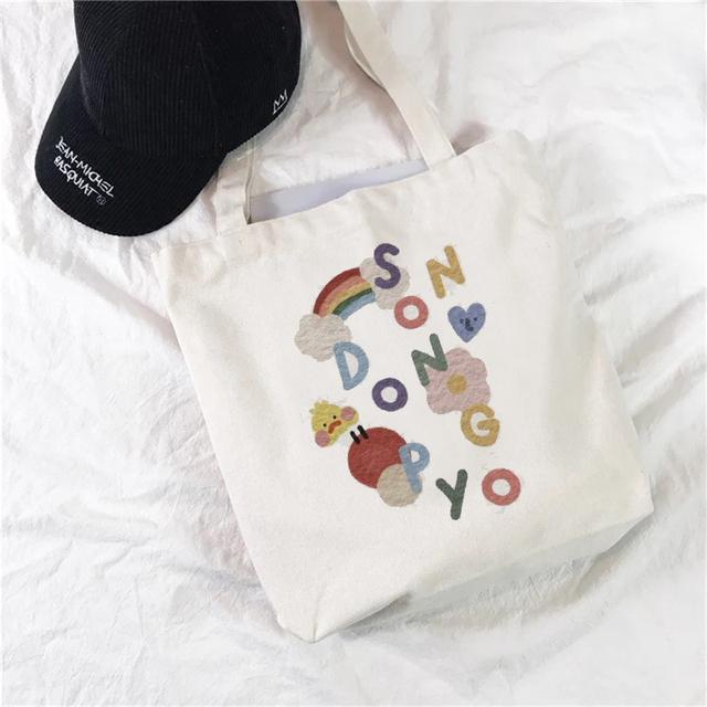 Женская сумка для покупок с рисунком сердца с милым принтом Kawaii сумка Harajuku Холст Сумка для покупок Сумка для девочек Сумочка One