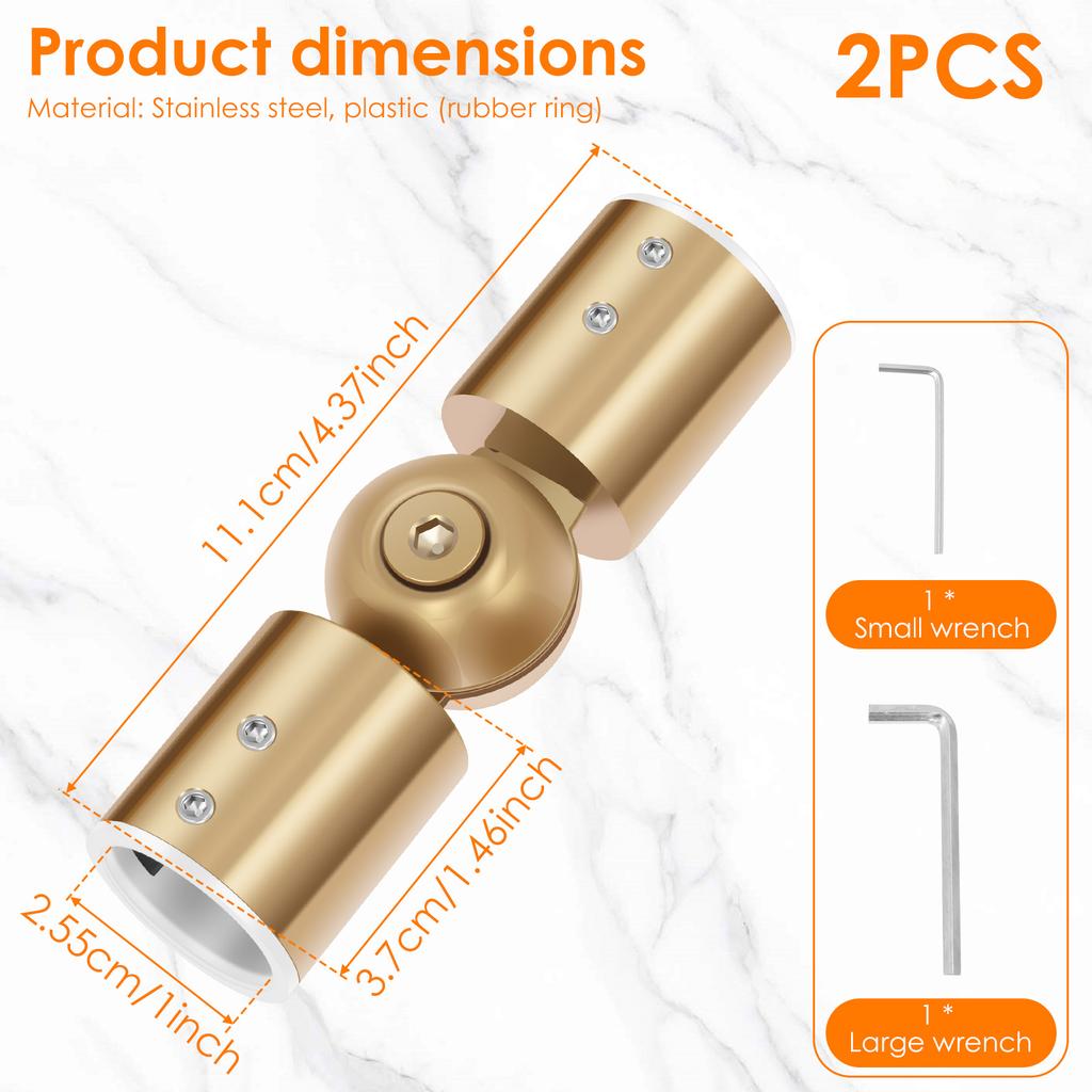 2Pcs Curtain Rod Corner Connector 90°to180° Adjustable Angle Hinged Elbow Curtain Rod Connector for 1inch Bay Window Curtain Rod
