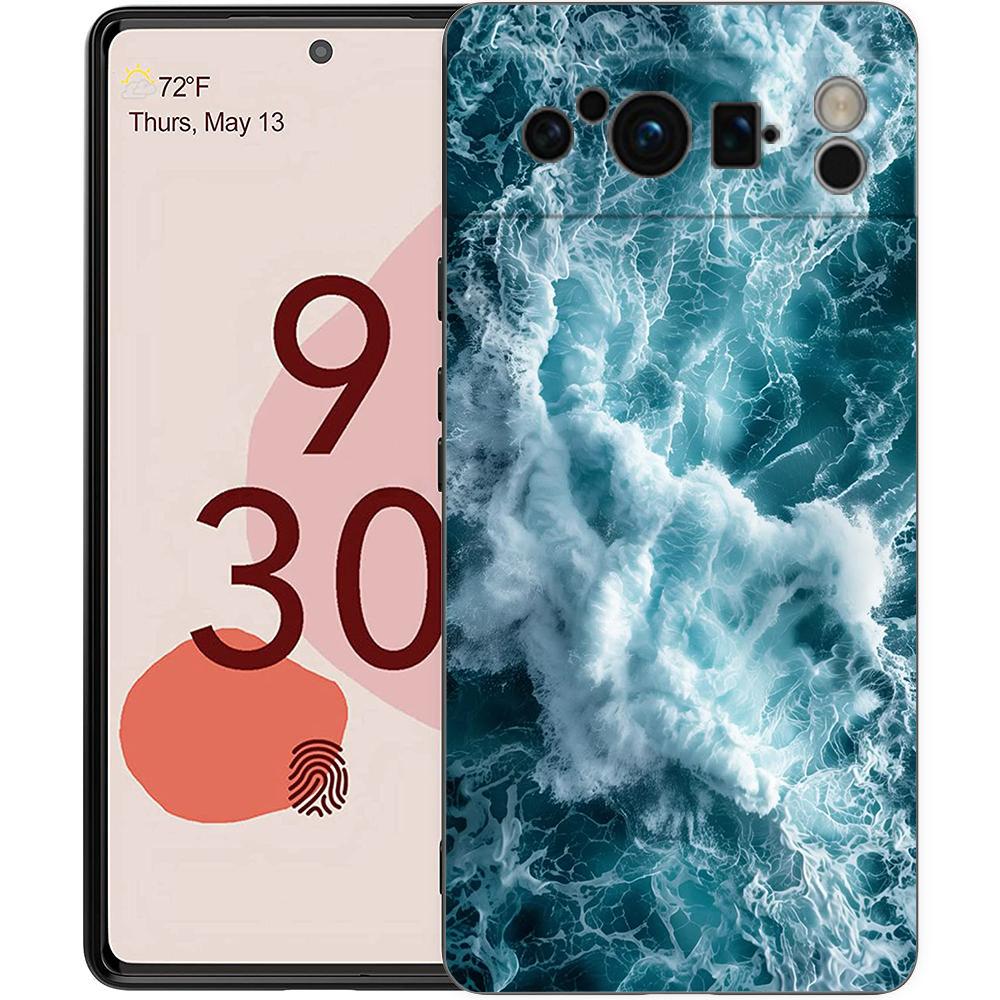 Чехол для телефона 'Синее море, океанские волны' для Google Pixel 9 8 9A 8A 7 7A 6 Pro XL 6A 5G, Черный, Мягкая задняя сторона, Роскошный TPU чехол