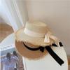 Hairy Straw Hat Summer Flat Top Sun Protection Travel Sun Hat Bow Tie Vacation Straw Hat