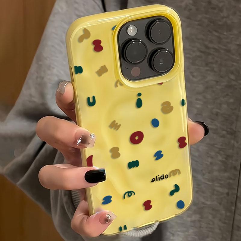 Красочные Алфавитные Эмодзи Ударопрочный Чехол Для Телефона Для iPhone 17Air 16 15 14 13 12 11 Pro Max Складки Текстура Милый Мягкий Чехол