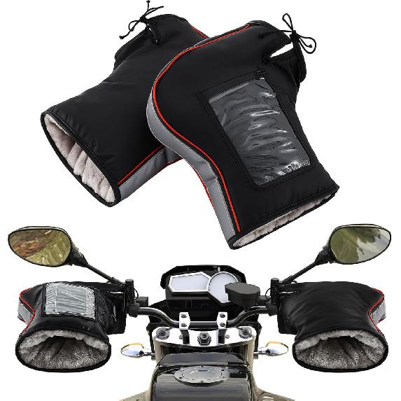Tallew Motorcycle Handlebar Gloves With Waterproof PVC Pocket ATV Windproof Warmer Mitt Windproof Handlebar Muffs Gloves Waterproof Warm Bike Mittens