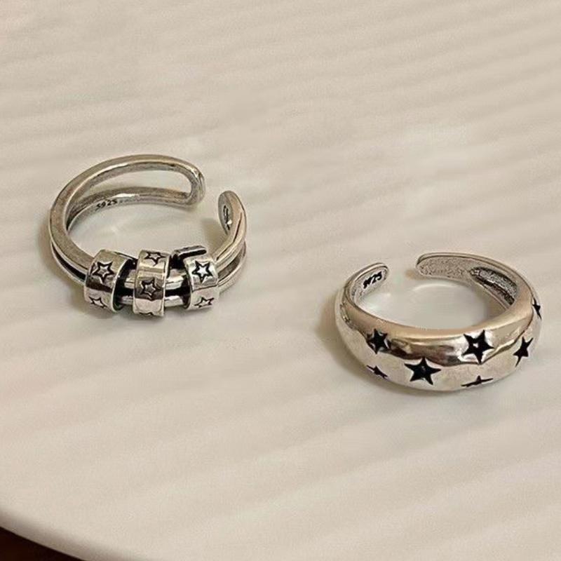 Винтажные готические пентаграммы звезды сплава открытые кольца для женщин мужчин ювелирные изделия панк серебряный цвет регулируемое кольцо на палец