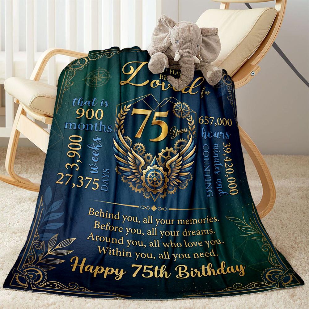 75th Birthday Celebration Blanket Comfortable Suitable for Bed Picnics Livingroom Four Seasons Multipurpose Playful Design